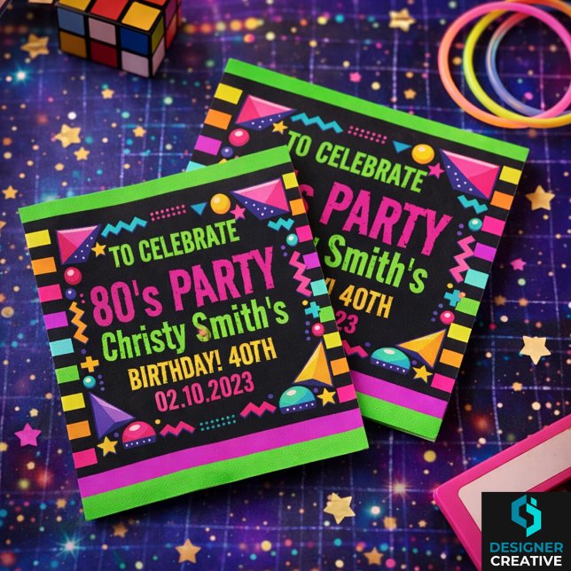Retro Neon 80-tals Födelsedagsfest Pappersservett (Retro Neon 80s Birthday Party Napkins
)