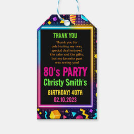 Retro Neon 80s Birthday Adult Party Presentetikett