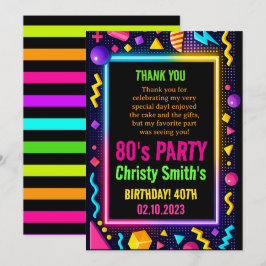 Retro Neon 80s Birthday Adult Party Tack Kort