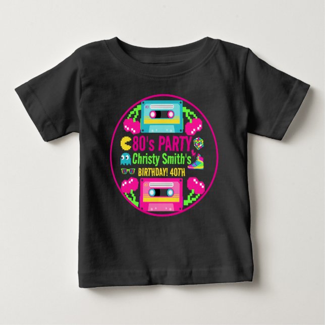 Retro Neon 80s-Födelsedagsfest T Shirt (Framsida)