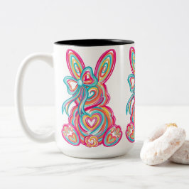 Retro Neon Abstract Swirl Easter Bunny Graphic Två-Tonad Mugg