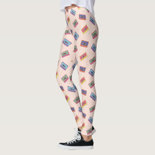 Retro Neon Audio Cassette Tape Mönster Leggings