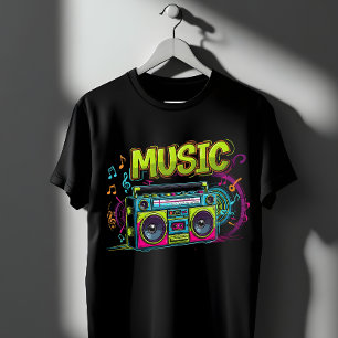 Retro Neon Boombox Musikkonst - 80- och 90-tals gr T Shirt