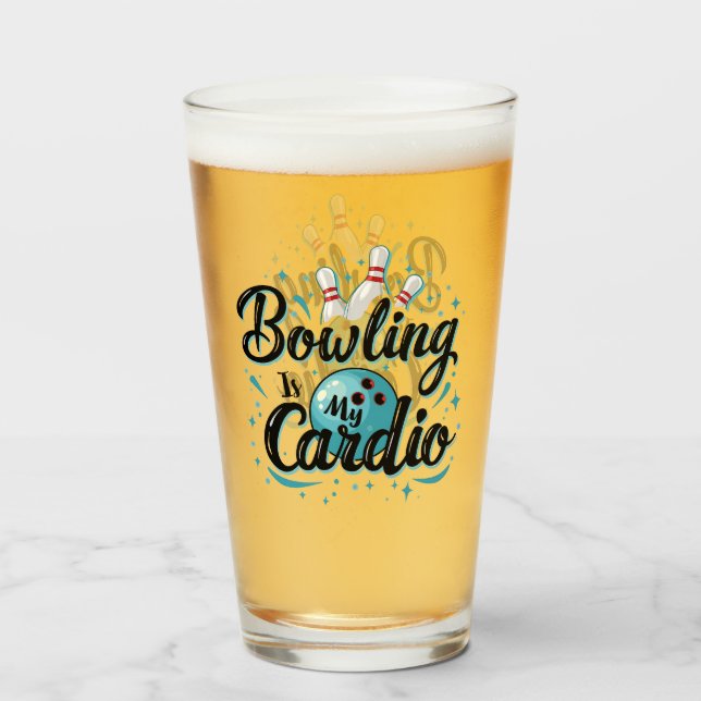 Retro Neon "Bowling is My Cardio" Funny Bowling Glaskopp (Framsida fylld)