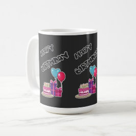 Retro Neon Bubbeltext Grattis på födelsedagen  Kaffemugg