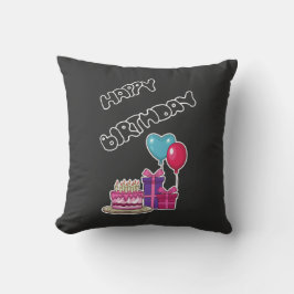 Retro Neon Bubbeltext Grattis på födelsedagen  Kudde