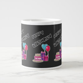 Retro Neon Bubble Text Happy Birthday  Jumbo Mugg