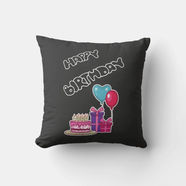 Retro Neon Bubble Text Happy Birthday  Kudde (Framsida)