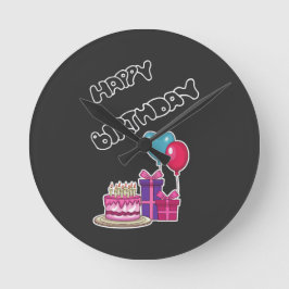 Retro Neon Bubble Text Happy Birthday  Rund Klocka