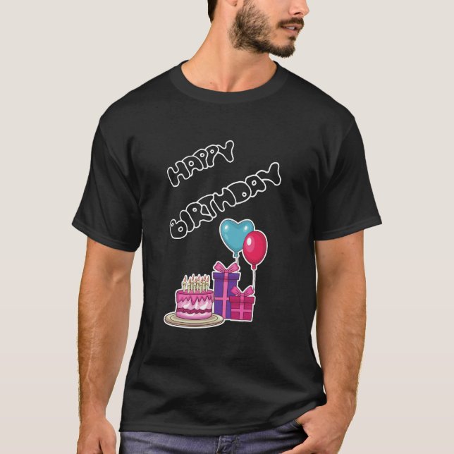 Retro Neon Bubble Text Happy Birthday  T Shirt (Framsida)