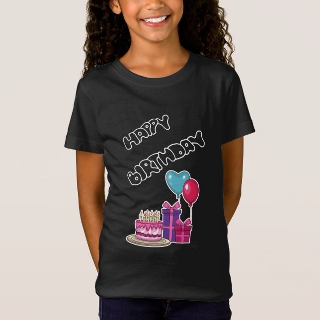 Retro Neon Bubble Text Happy Birthday  T Shirt (Framsida)