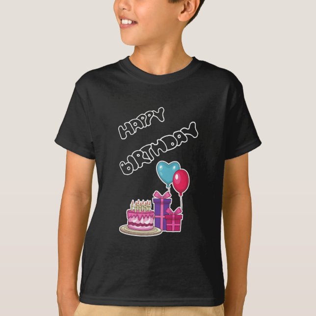 Retro Neon Bubble Text Happy Birthday  T Shirt (Framsida)