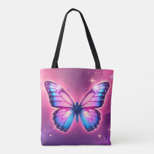 Retro Neon Butterfly Tote Tygkasse