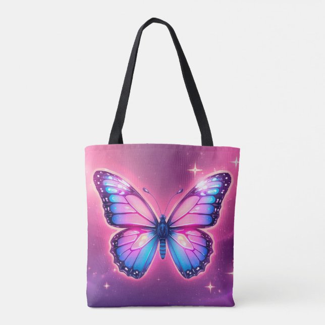 Retro Neon Butterfly Tote Tygkasse (Baksida)