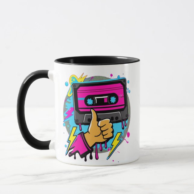 Retro Neon Cassette Vibes Mugg (Vänster)