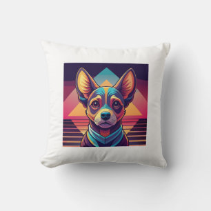 Retro Neon Chihuahua � Vibrerande Synthwave Hundko Kudde