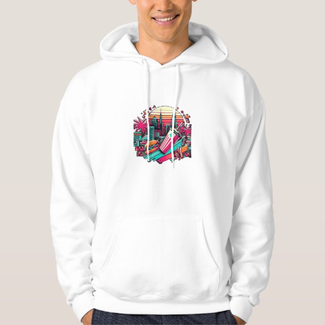 Retro Neon Cityscape med snabbmatsvibes Hoodie (Framsida)
