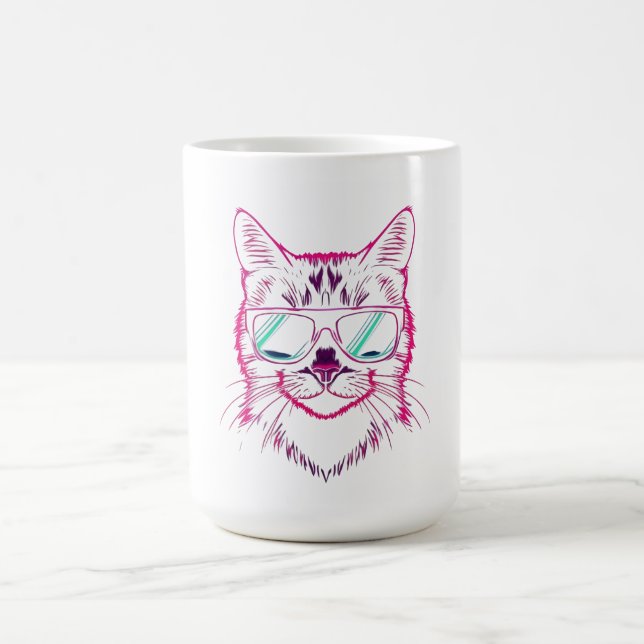 Retro neon cyberkatt med solglasögon kaffemugg (Center)