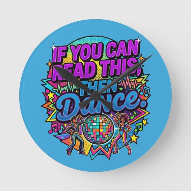Retro Neon Disco Boll Dansfest Grafikdesign Rund Klocka (Framsida)