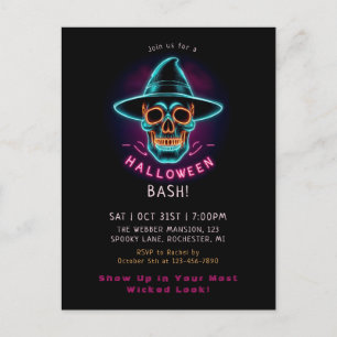 Retro neon dödskalle halloween vykort