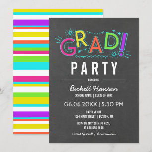 Retro Neon Doodles Chalkboard Student Party Inbjudningar