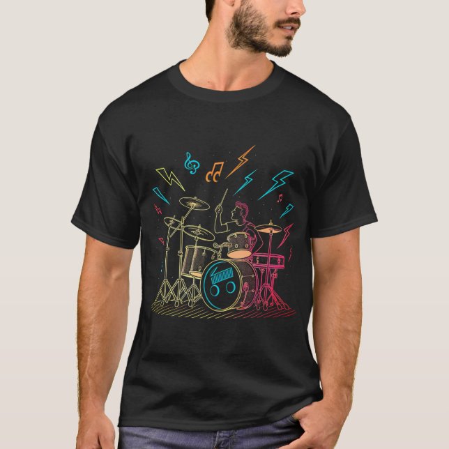 Retro Neon Drummer T Shirt (Framsida)