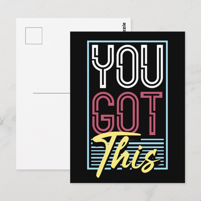 Retro Neon "Du klarar det" Motiverande typografi Vykort (Fram/baksida)