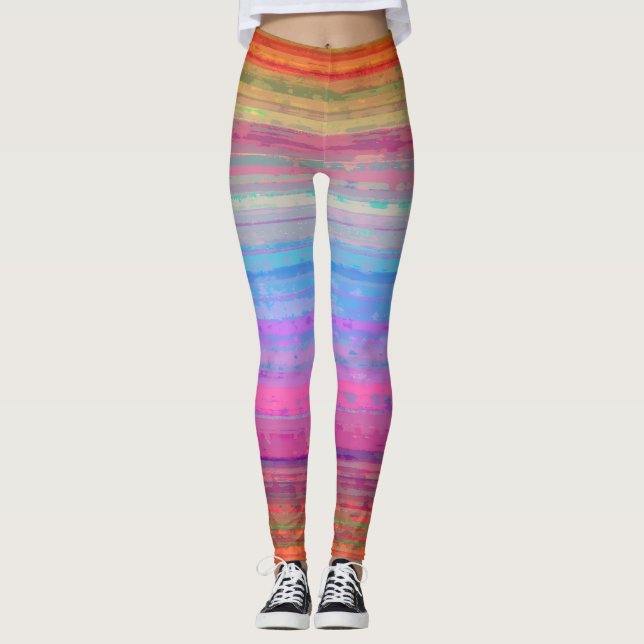 Retro Neon Färg Mönster Leggings (Framsida)