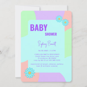 Retro Neon Färg Roligt Baby Shower Inbjudningar