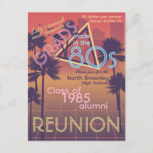 Retro Neon Färgad Klassåterträff Inbjudan Postkort