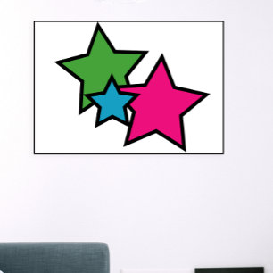 Retro Neon Färgglada Stjärnmönster   Djärkt Rosa B Poster