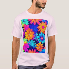 Retro Neon Flowers Mönster T Shirt