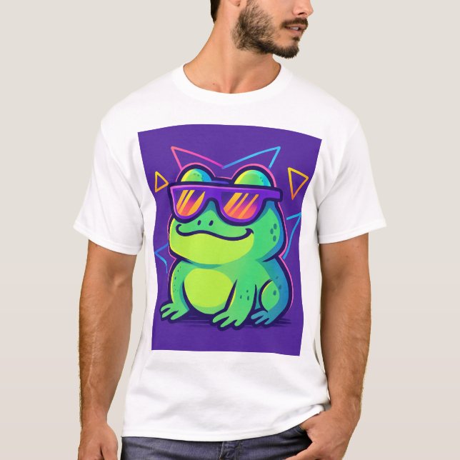 Retro Neon Frog Meme T-Shirt (Framsida)