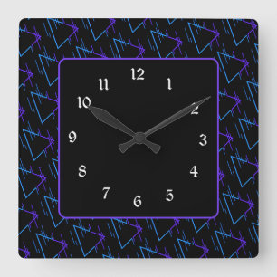 Retro Neon Geometric Mönster 2 Fyrkantig Klocka