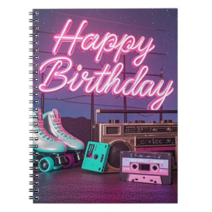 Retro neon Grattis på födelsedagen-tecken in rosa Anteckningsbok