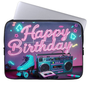 Retro neon Grattis på födelsedagen-tecken in rosa  Laptop Fodral