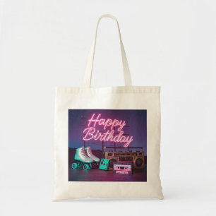 Retro neon Grattis på födelsedagen-tecken in rosa Tygkasse