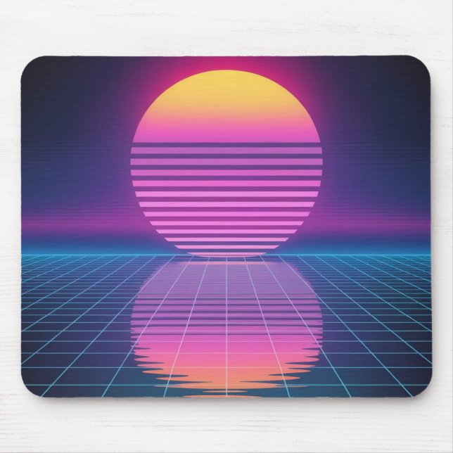 Retro Neon Grid Solnedgång Musmattor (Framsidan)