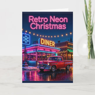 Retro Neon Julrestaurang | Vertikal Högtidskort Kort