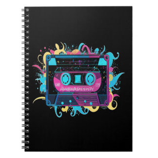 Retro Neon-kassettband med Vibrant Stänk Anteckningsbok