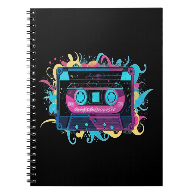 Retro Neon-kassettband med Vibrant Stänk Anteckningsbok (Framsidan)