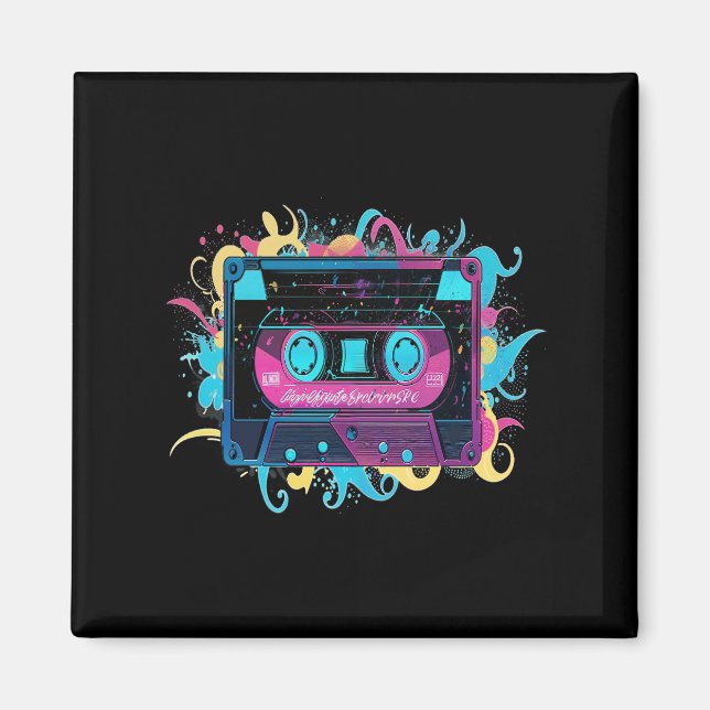 Retro Neon-kassettband med Vibrant Stänk Magnet (Framsidan)