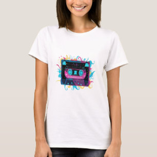 Retro Neon-kassettband med Vibrant Stänk T Shirt