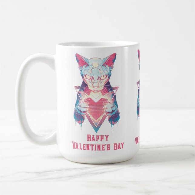 Retro Neon Katt Alla Hjärtans Dag  Kaffemugg (Vänster)