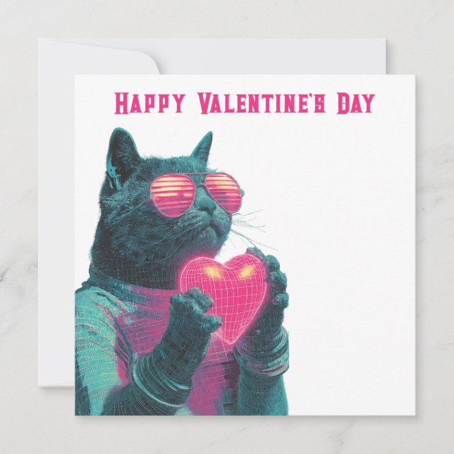 Retro Neon Katt Alla Hjärtans Dag Kort (Framsida)