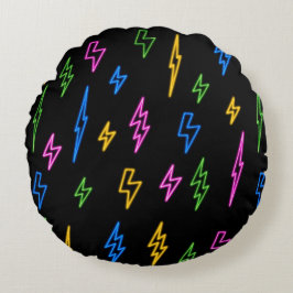 Retro Neon Lightning med 80 färger Mönster Rund Kudde