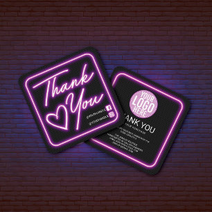 Retro Neon Lila Lighted Sign Customer Tack Fyrkantigt Visitkort