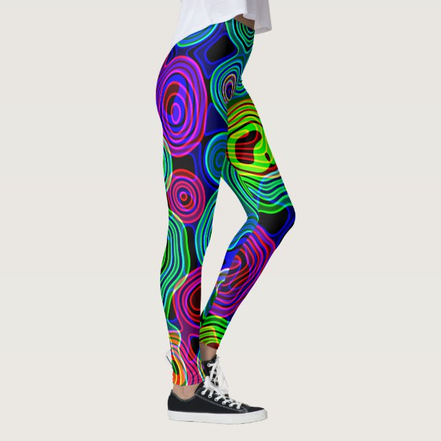 Retro Neon Liquid Dizzy Disco Linjer  Leggings (Höger)