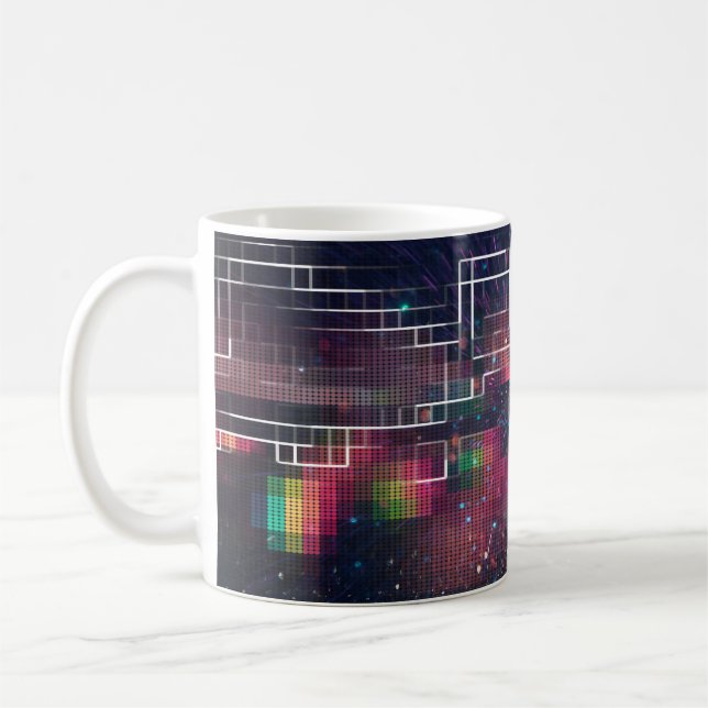 Retro neon ljus och geometrisk sömlös mönster kaffemugg (Vänster)