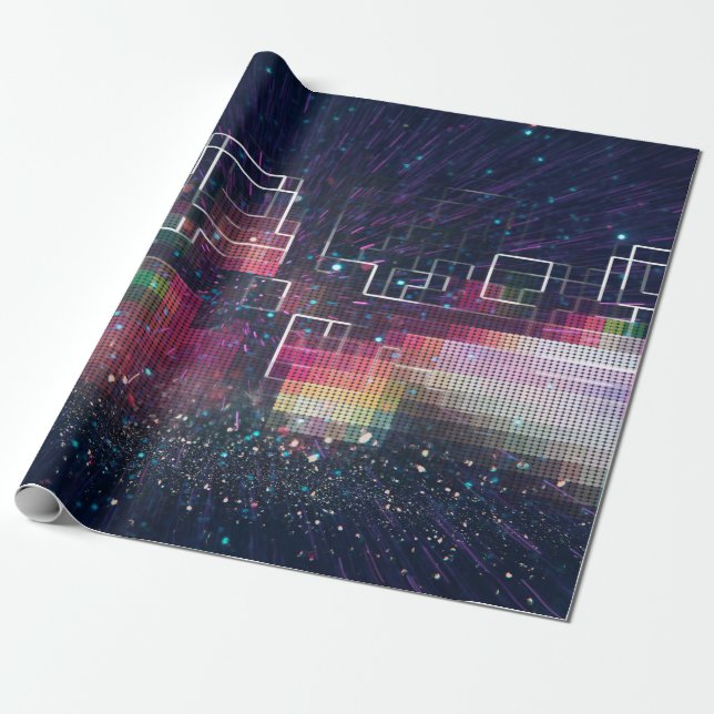 Retro neon ljus och geometrisk sömlös mönster presentpapper (Utrullad)